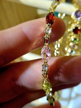18k Gold Filled Multi-Gemstone Bracelet - Pink, Red, Green